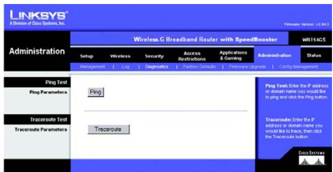 LINKSYS WRT54GS - Die Registerkarte „Administration“ (Verwaltung) - „Diagnostics“ (Diagnose) - 1