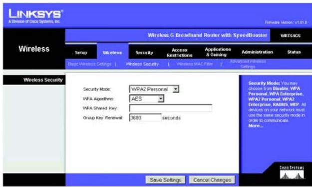 LINKSYS WRT54GS - Het tabblad Wireless (WLAN) - Wireless Security (WLAN-beveiling) - 4