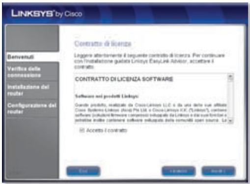 LINKSYS® by Cisco Contratto di licenza Loggere attentamente il seguire contratto di licenza. Per continuare con installazione guidata Linksys EasyLink Advisor, accettare i contratto. CONTRATTO DI LICENZA SOFTWARE Software nei prodotti Linksys Gurde prodotti realizzate da Cisco-Lincento LLC e da una delle sue affirato Cisco Systems Linksys (Angi Pte Ltd. e Cisco-Lincento ICC ("Linksys"), contare software (columenti firmware compessoal utilizzato da Linksys e da sua fortaria e patative inoltre contamenti software utilizzato della serviziati costi source. La Accerta i contratto Edit + Add to Help