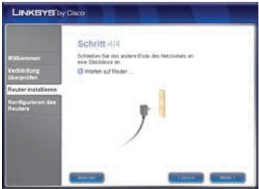 LINKSYS by Cisco Schritt 4/4 Schließen Sie das andere Ende des Netzabetes an eine Stackdose an. Werten auf Router ... Router installieren Konfigurieren des Routers
