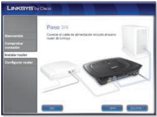 LINKSYS by Cisco Pasos 3/4 Correcte el cable de alimentación incluida al nuevo router de Linkoys. Plan Cable Sparence
