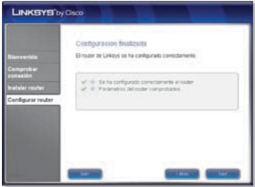 LINKSYS by Cisco Configuración finalizada El router de Linksys se ha configurado correctamente ✓ Se ha configurado correctamente el router ✓ Parametrés del router comptados Configurar router Sub Create Next