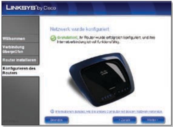 LINKSYS WRT610N - Zum Schließen des LELA-Setup-Assistenten klicken Sie im Fenster Netzwerk wurde konfiguriert auf Weiter. - 1
