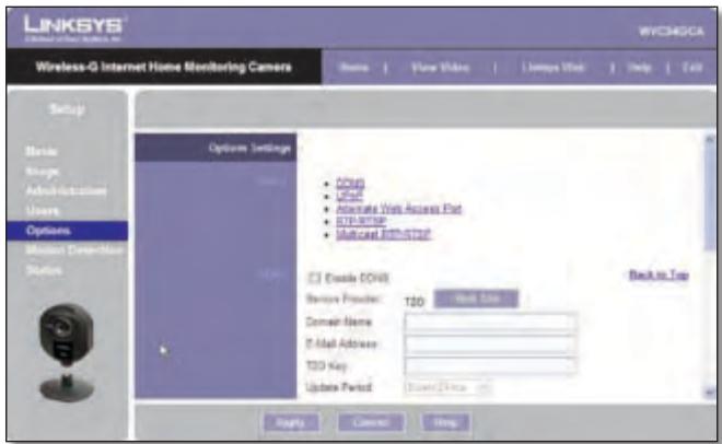 LINKSYS WVC54GCA - Setup > Options - 1