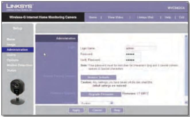 LINKSYS WVC54GCA - Einrichtung > Verwaltung - 1