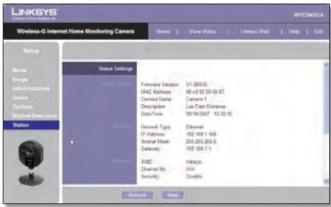 LINKSYS WVC54GCA - Setup > Status - 1