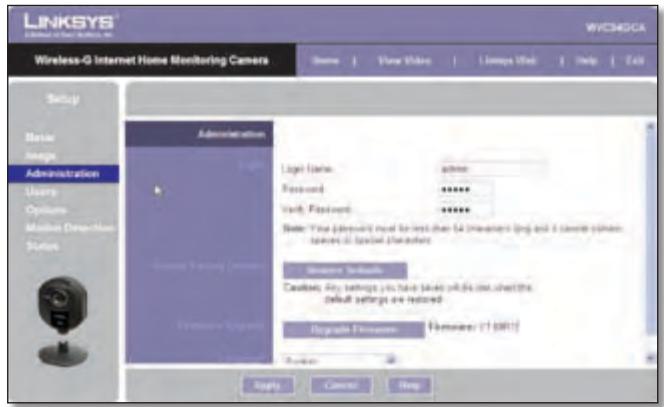 LINKSYS WVC54GCA - Setup > Administration - 1