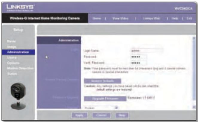 LINKSYS WVC54GCA - Setup > Administration (Configuración > Administración) - 1
