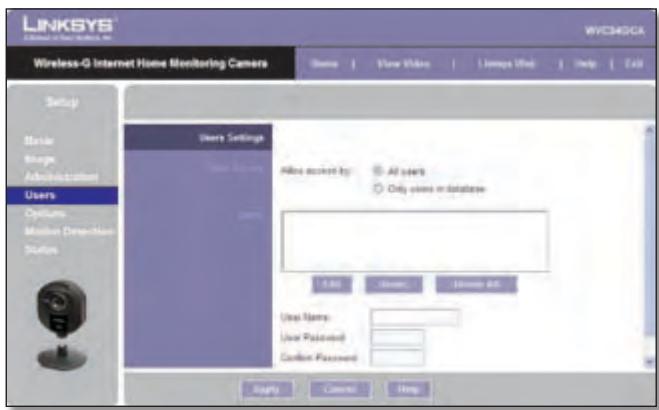 LINKSYS WVC54GCA - Setup > Users - 1