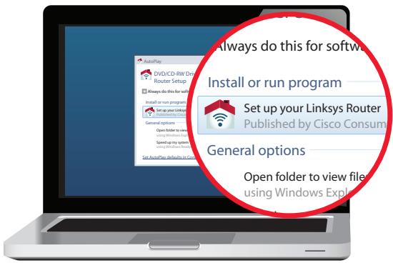 Always do this for software Install or run program Set up your Linksys Router Published by Cisco Consum General options Open folder to view file using Windows Expl