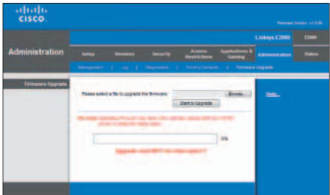 CISCO Administration Linkages F2000 100% Setup Wireless Security Access Restrictions Applications & Gaming Administration Status Management .lug Designations Building Documents Software Upgrade Hardware Upgrade Please select a file to navigate the serverware Start to upgrade Help... Remove 3% Apply - support HTTP to manage