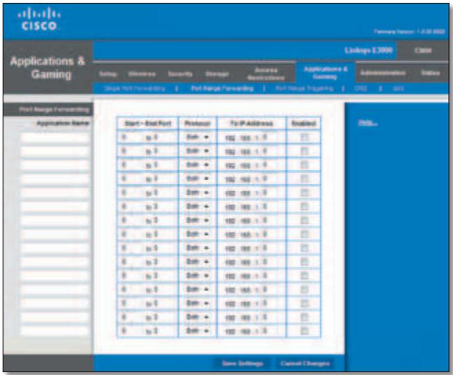 LINKSYS E3000 - Applications and Gaming > Port Range Forwarding - 1