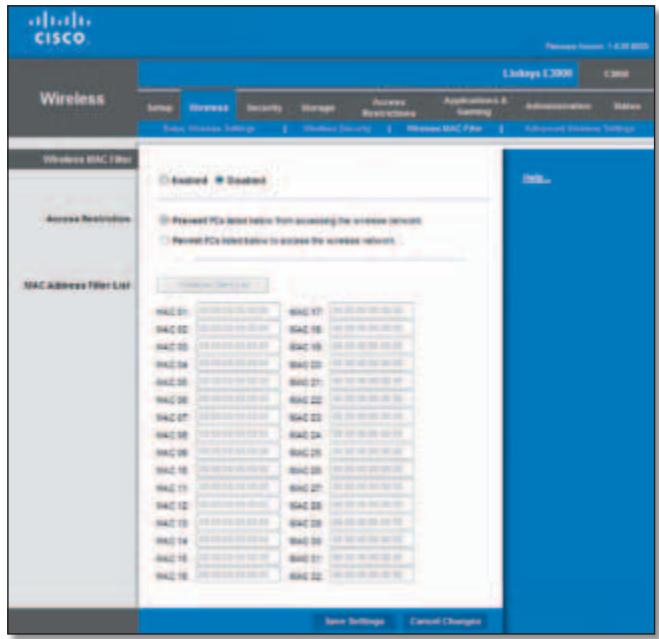 LINKSYS E3000 - Wireless > Wireless MAC Filter - 1