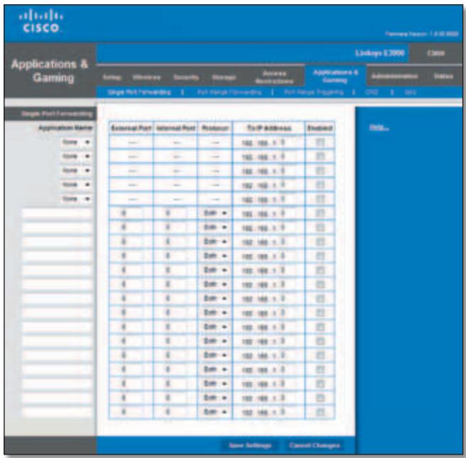 LINKSYS E3000 - Applications and Gaming > Single Port Forwarding - 1