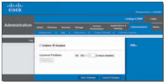 LINKSYS E3000 - Administration > Log - 1