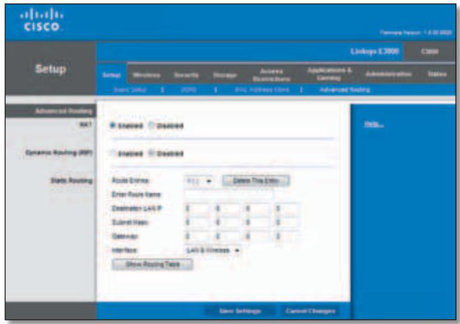 LINKSYS E3000 - Setup > Advanced Routing - 1