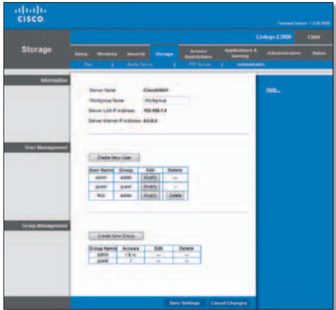 LINKSYS E3000 - Storage > Administration - 1