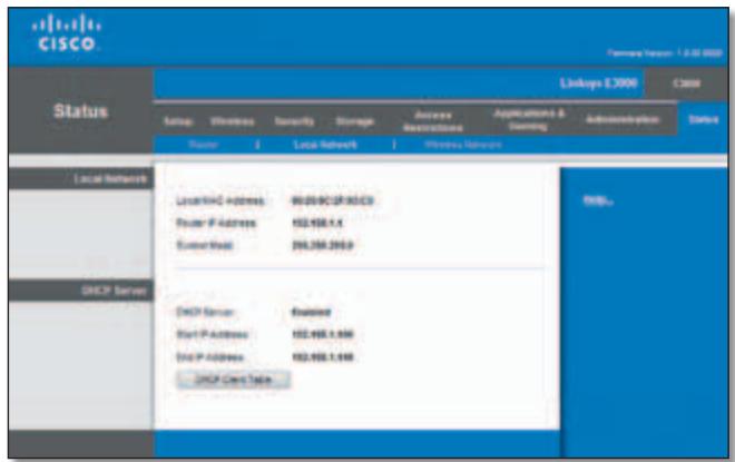 LINKSYS E3000 - Status > Local Network - 1