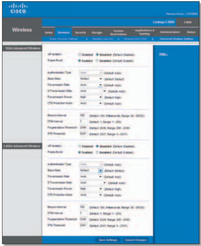 LINKSYS E3000 - Wireless > Advanced Wireless Settings - 1