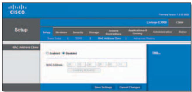 LINKSYS E3000 - Setup > MAC Address Clone - 1