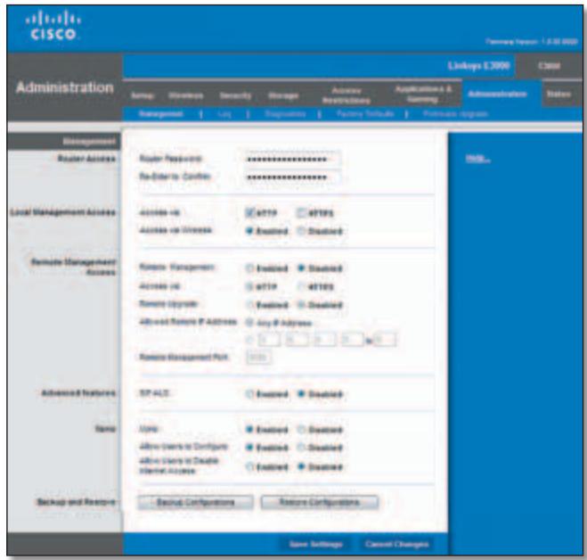 LINKSYS E3000 - Administration > Management - 1