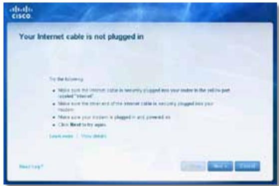 LINKSYS E900 - Mensagem Your Internet cable is not plugged in (O cabo de Internet não está connectado) - 1