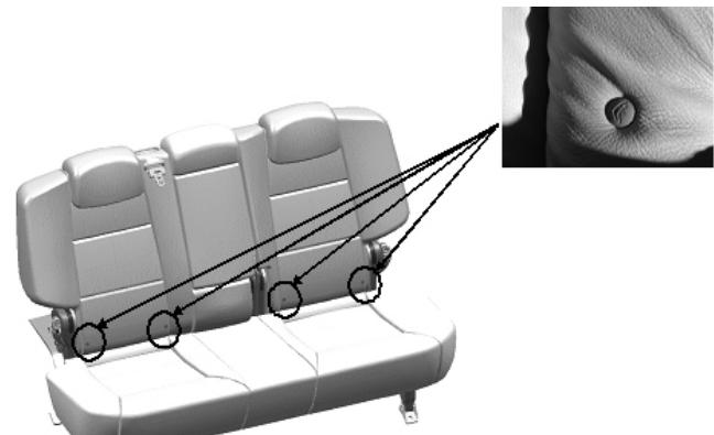 SSANGYONG ACTYON SPORTS - Emplacement des ancrages inférieurs ISOFIX et de l'attache supérieure - 2