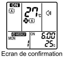 ON A 27°C A WEEKLY ON 6:00 MON 1 25°C Ecran de confirmation