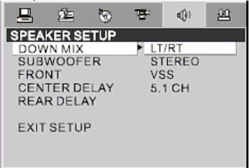 LENCO DVD-51 - e) SPEAKER SETUP [CONFIGURATION DES HAUT-PARLEURS] - 1