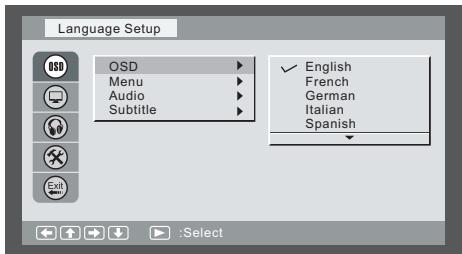 LENCO DVR-706 - Régler la langue OSD, menu, audio, sous-titres - 1