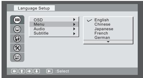 LENCO DVR-706 - Régler la langue OSD, menu, audio, sous-titres - 2