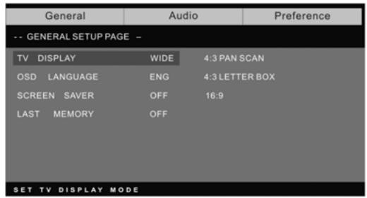 LENCO DVT-229 - General Setup Page - 1