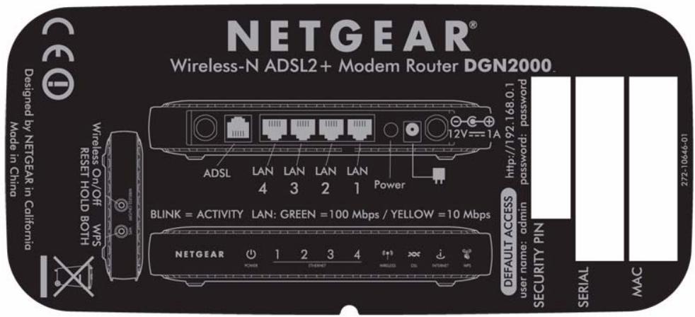 NETGEAR DGN2000 - Etiquette du routeur - 1