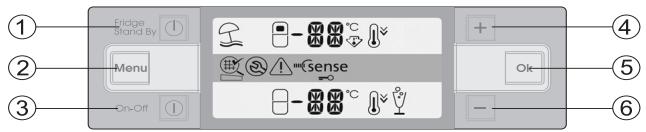 BAUKNECHT KGNA 335 - Touches de mise en marche/arrêt des compartiments, navigation dans le menu, sélection et validation - 1