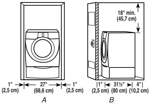 BAUKNECHT WFW9400SZ - Espacement recommendé pour une installation dans un encastrement ou dans un placard, avec ou sans piédestal - 2