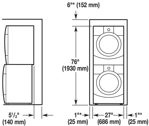 BAUKNECHT WFW9550WL - Espacement recommandé pour une installation dans un encastrement ou dans un placard, avec laveuse et sécheuse superposées - 2