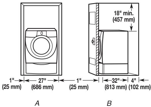 BAUKNECHT WFW9550WL - Recommended installation spacing for recessed or closet installation, with or without a pedestal - 2