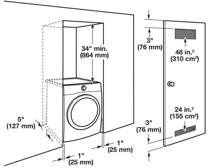 BAUKNECHT WGD97HEXL  - INSTALLATION INSTRUCTION - Installation spacing for recessed area or closet installation - 1