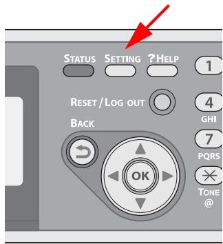 STATUS SETTING ?HELP 1 RESET / LOG OUT BACK OK 4 GHI 7 PQRS TONE @