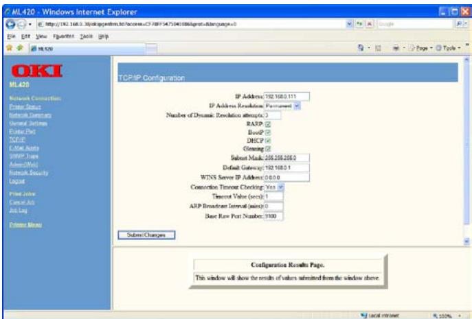 OKI ML 491 - Select the TCP/IP option from the Network Connection menu to launch the TCP/IP Configuration menu. - 2