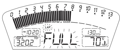 0 1 2 3 4 5 6 7 8 9 10 11 12 13 RPM x 1000 LAP 1PM 10:20 TRIP A TOT 320.2 FULL 130 km/h 70 °C