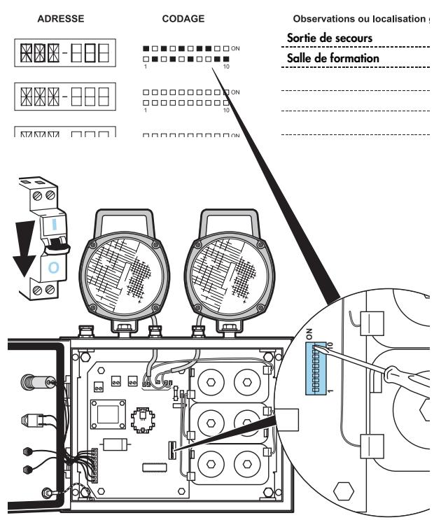 LEGRAND 625 11 - Codage des micro-switches sur les BAES SATI adressables - 1