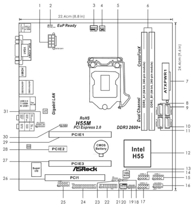 ASROCK H55M - Motherboard Layout - 1