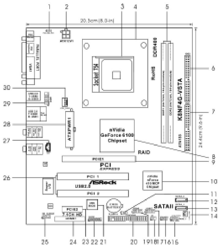 ASROCK K8NF4G-VSTA - Motherboard Layout - 1