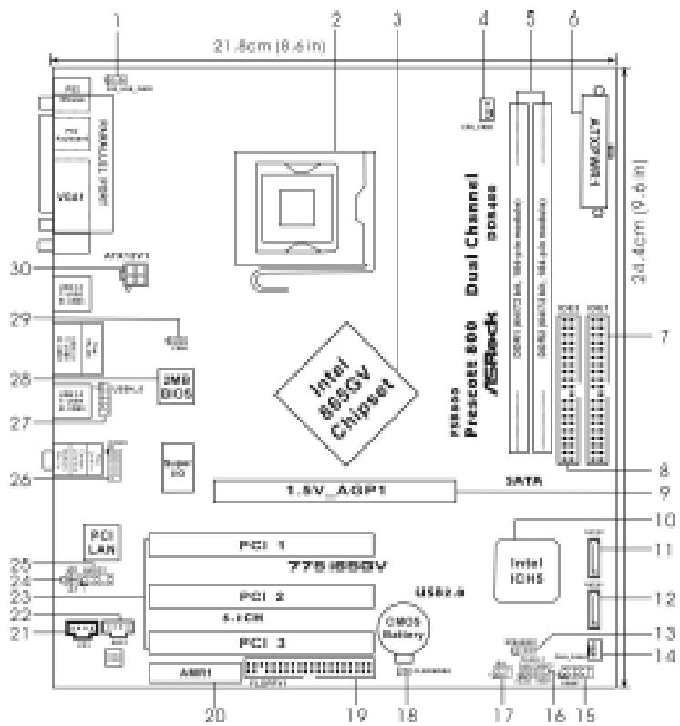 ASROCK 775I65GV - Motherboard Layout - 1
