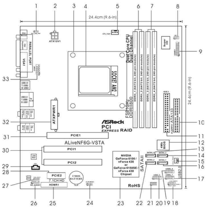 ASROCK ALIVENF6G-VSTA - Motherboard Layout - 1