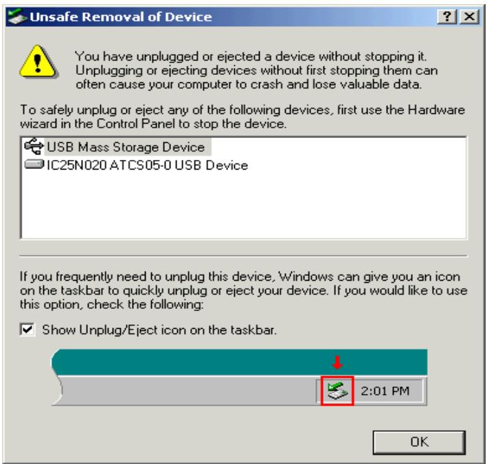 TRANSCEND TS20GPB - Déconnecter le PhotoBank sous Windows Me/2000/XP - 4