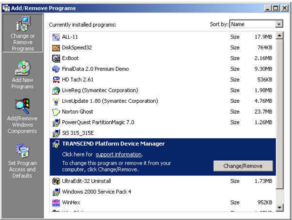 TRANSCEND TS20GPB - Désinstaller l'outil de mise à jour du firmware - 1