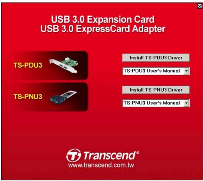 TRANSCEND PDU3 USB3.0 EXPANSION CARD - Installation du pilote | - 2