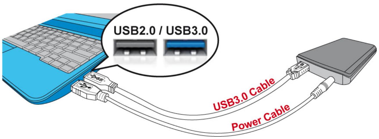 TRANSCEND STOREJET 25D3 - Connecter le câble USB d'alimentation. - 1
